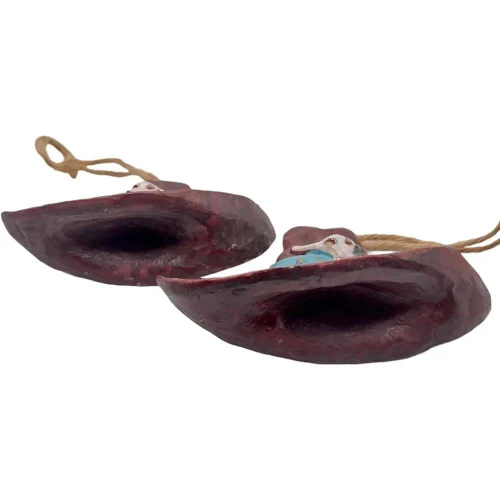 Vintage Pair of Cowboy Hat Christmas Ornaments Longhorn Skulls Hillbilly 3" - Picture 6 of 8